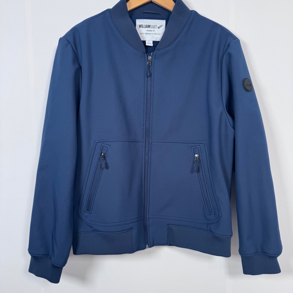 William Rast Bomber Full Zip Jacket Men L Blue Minimalist Softshell Preppy Urban
